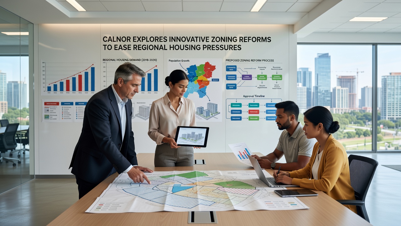 Community meeting on zoning reform proposals in Calnor with maps and planning documents